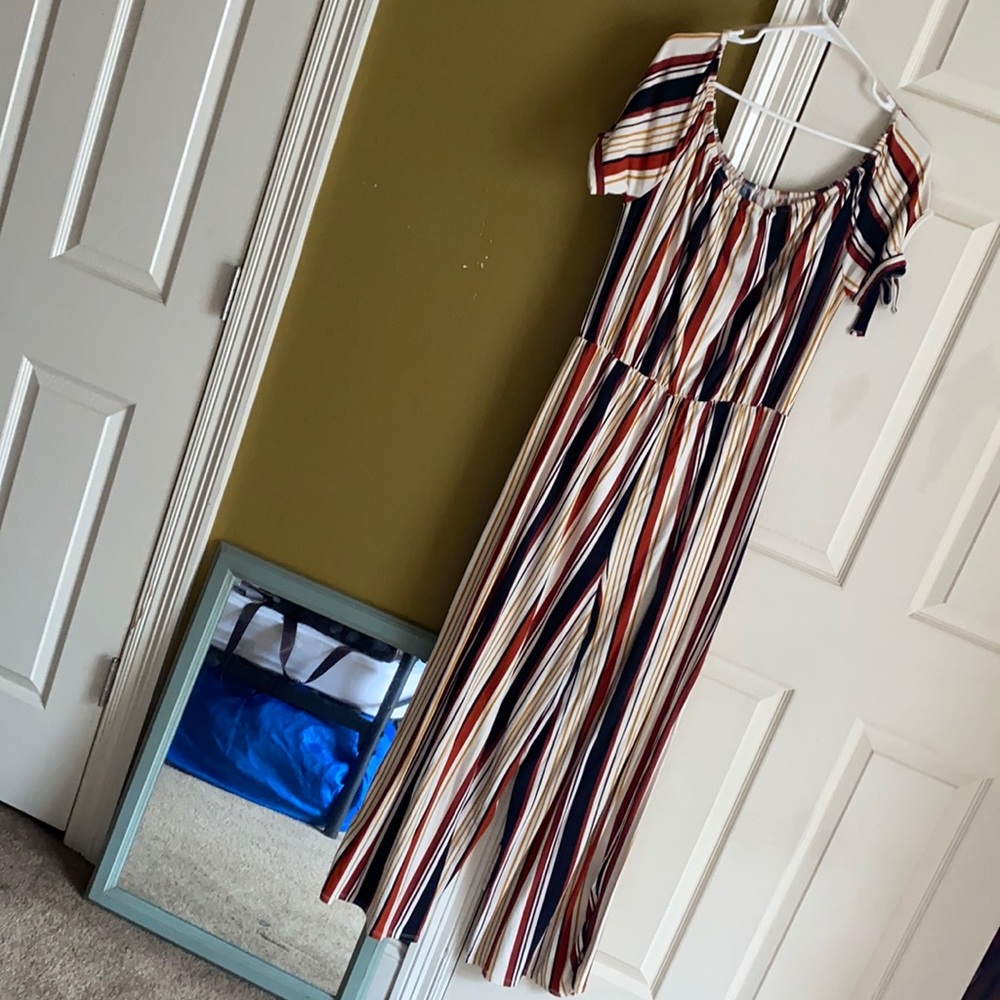 Striped tie sleeve jumpsuit 2x
